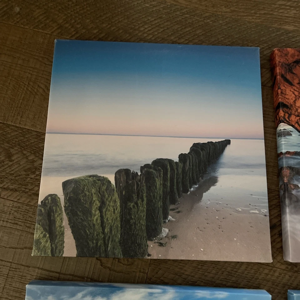 Cuadro náutico Wieco Art Playa Vista al mar Océano Arte de pared Lienzo Pintura 4 paneles Foto 2 de 4