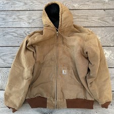 Carhartt Thermal Lined Jacket Mens Size XL Carhartt Brown J131 Hood Made in USA