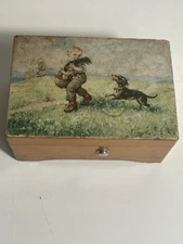Vintage Thorens Swiss Wood Music Box | Brahm’s Lullaby | Boy With His Puppies