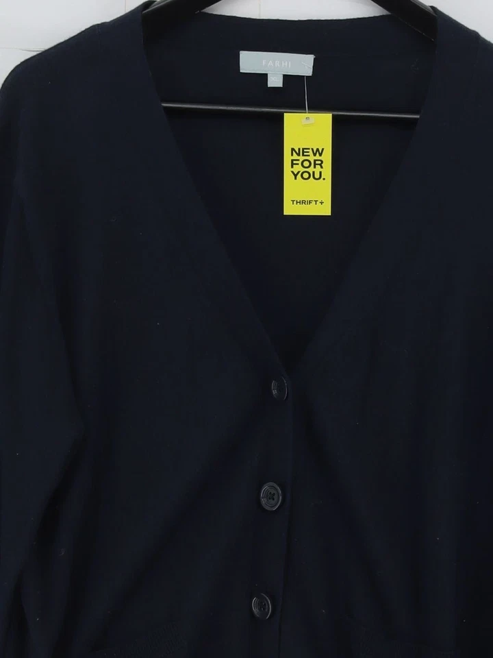 Cárdigan para mujer Farhi XL azul algodón con cachemir cuello en V cárdigan Foto 3 de 4