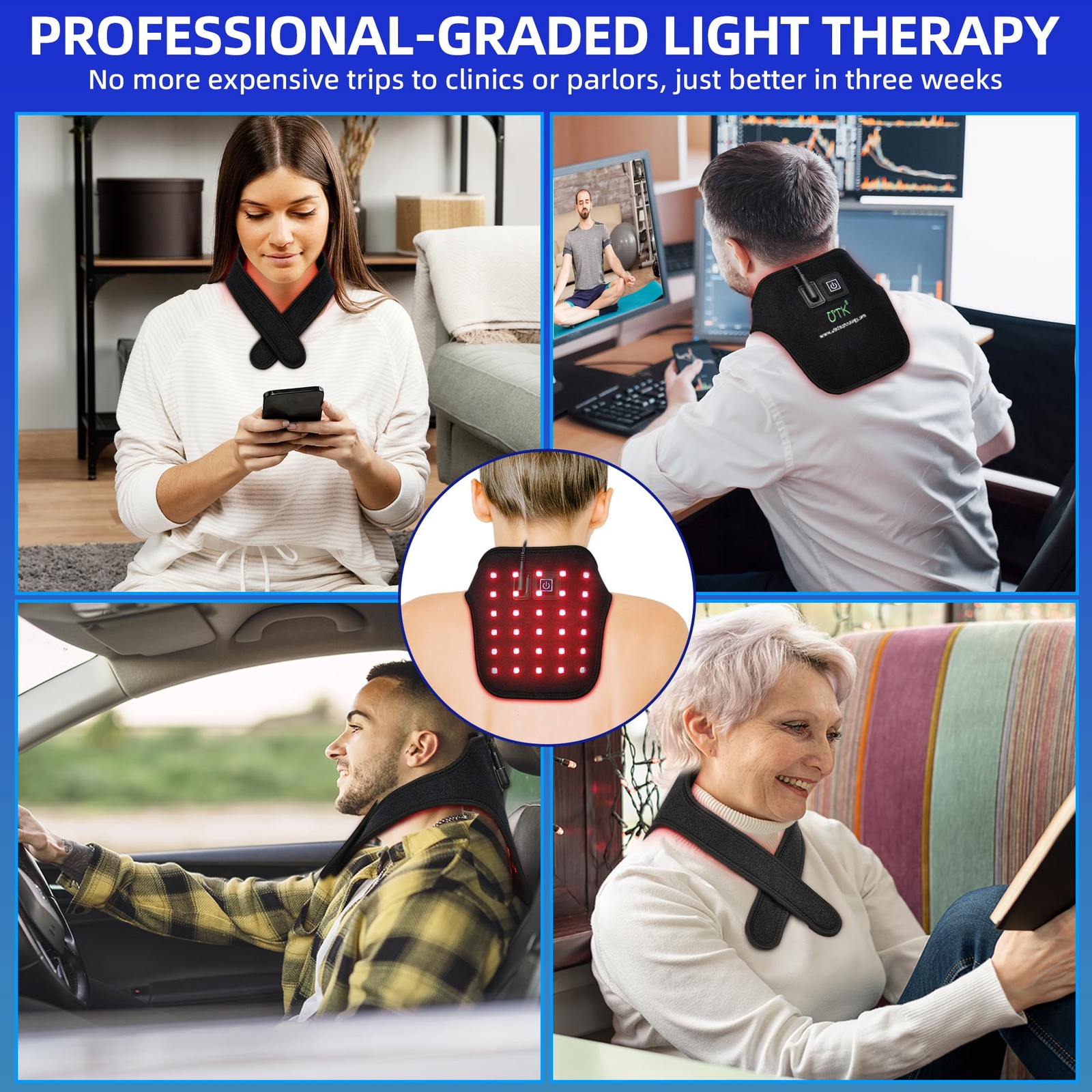 Blue & Red Light Therapy for Neck, 660 & 850nm Near Light Therapy Neck Wrap B...