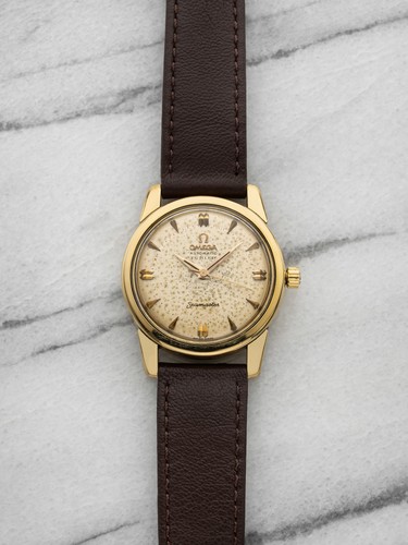Vintage 1950s Omega Seamaster 18K YG Turler Double Stamp Dial Automatic 34 mm