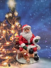 Vintage Santa Claus w/ list  Toys Teddy Bear Toy bag resin  Figurine Christmas