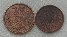 AUSTRIA 1910 HELLER & 1906 2 HELLER COINS XF DETAILS CLEANED