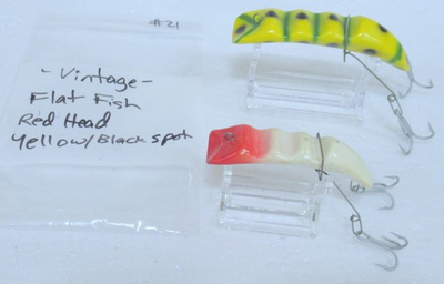 #ad Lot of 2 Vintage Bradson#x27;s Wave Red Head Yellow Green Black Spot Fishing Lures $22.46