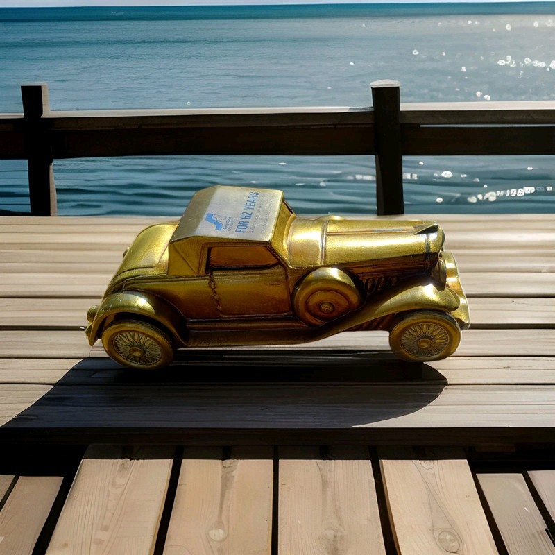 Piggy Bank Duesenburg Car Brass Color Bank Car Secret Hiding Place Collectible