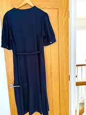 Apricot Navy Viscose Belted Midi Shirt Dress V-Neck Button Front UK 16