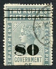 Ceylon Telegraph SGT100 80c on 2r50c Grey Variety 8 flat at top
