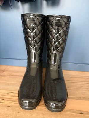 Hunter Quilted Gloss Rain Boots for Women, Size 10 - Black