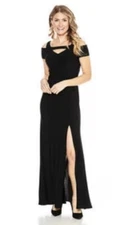 NW Nightway Women’s Sz 4 cold shoulder keyhole neckline A gown black $120