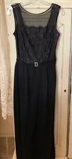Scott McClintock Sz 8 Semi Sheer Long Black Lace Pencil Dress Cocktails Formal