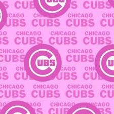 BTY MLB Team Chicago Cubs Logo Pink Cotton Fabric By The Yard