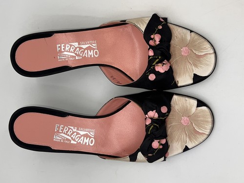 Salvatore Ferragamo Floral Satin Schleife Pfennigabsatz Pantolette Kirschblüten Größe 10 - Bild 14 von 14