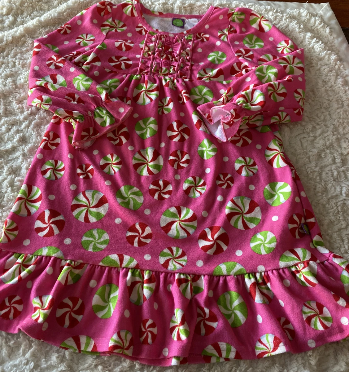 Dollie Me Girls Pink Red White Green Christmas Candy Fleece Nightgown 7
