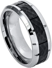 8mm Tungsten Carbide High Polished Beveled Edge with Notches Wedding Band Ring