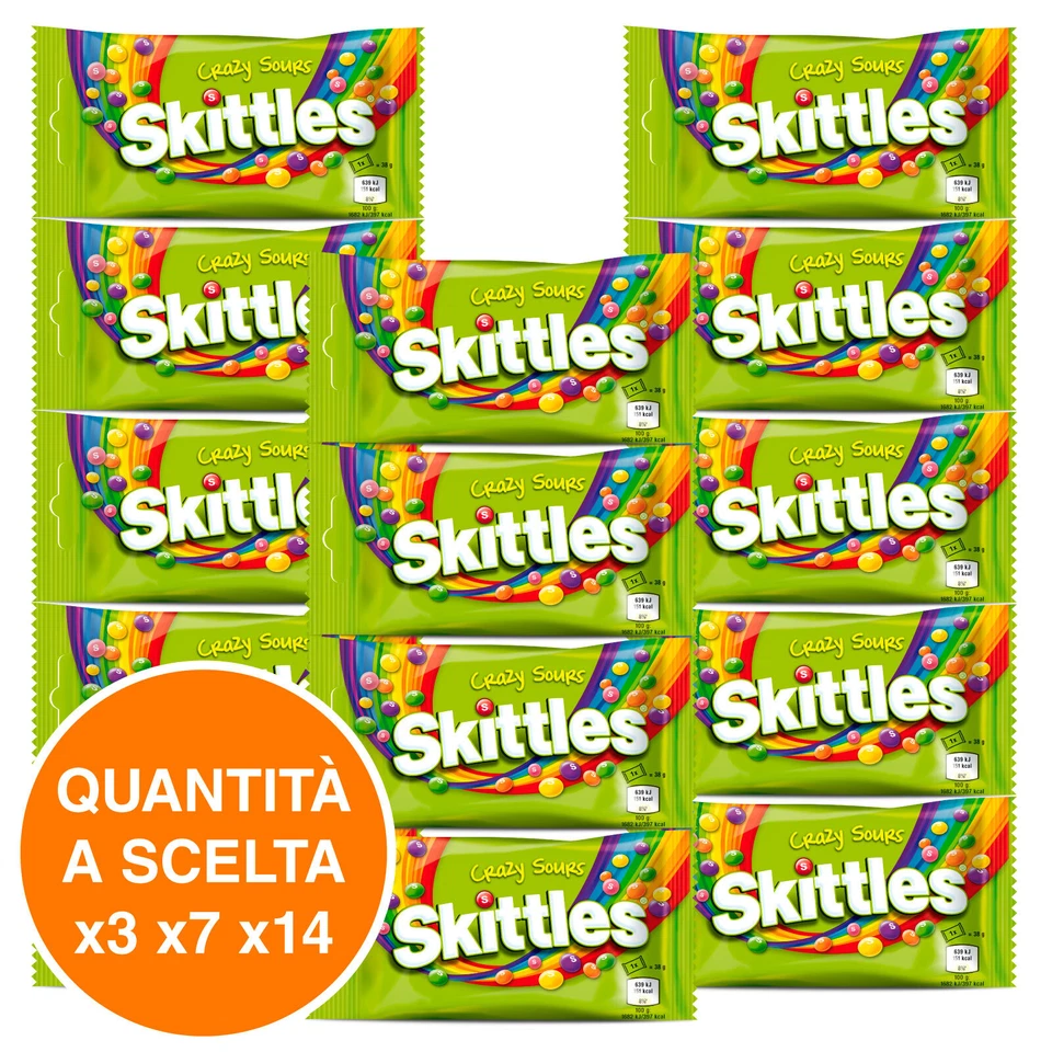 Skittles Crazy Sours Caramelle Colorate Miste Frutta e Zucchero Gusto Aspro 38g