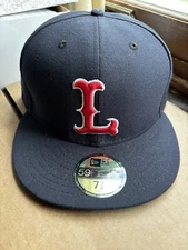 New Era 59Fifty Red Lowell Spinners size 7 3/8 fitted baseball Navy hat Red "L"