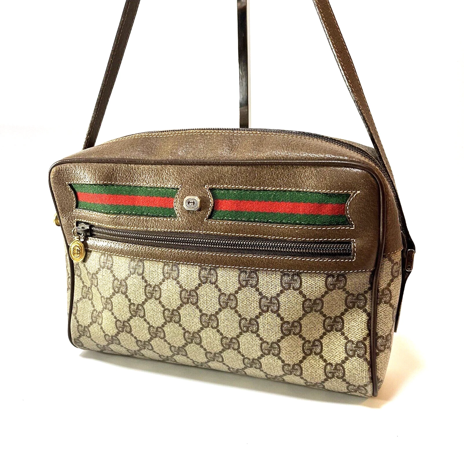 Sac à bandoulière vintage GUCCI Sherry GG Supreme cuir marron authentique #268
