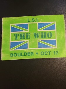 1982 THE WHO - Green backstage pass-Plus Sticker-NOT SOLD TO THE PUBLIC