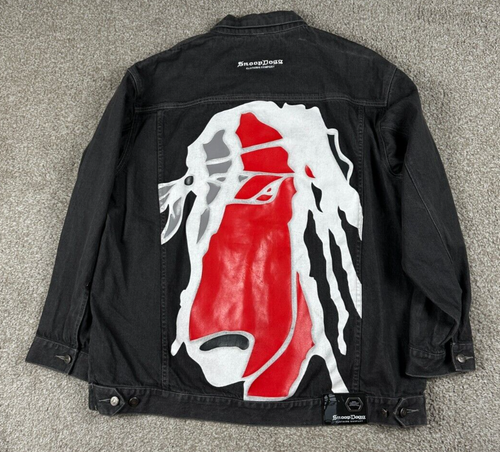 Vintage Snoop Dogg Jacket Mens 2XL Black Denim Hip Hop Rap Embroidered Y2K XXL - Picture 10 of 12