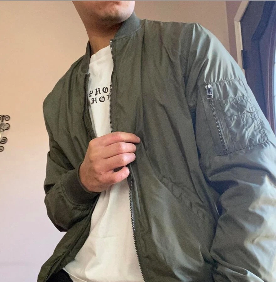 H M Nylon Bomber Jacket Shiny Silky Glanz Army Green Small eBay