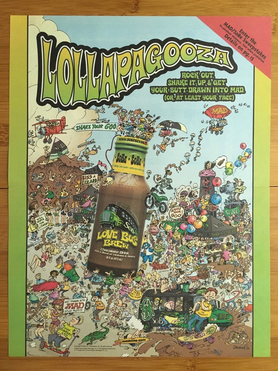 2002 SoBe Love Bus Brew Print Ad/Poster Lollapalooza Sergio