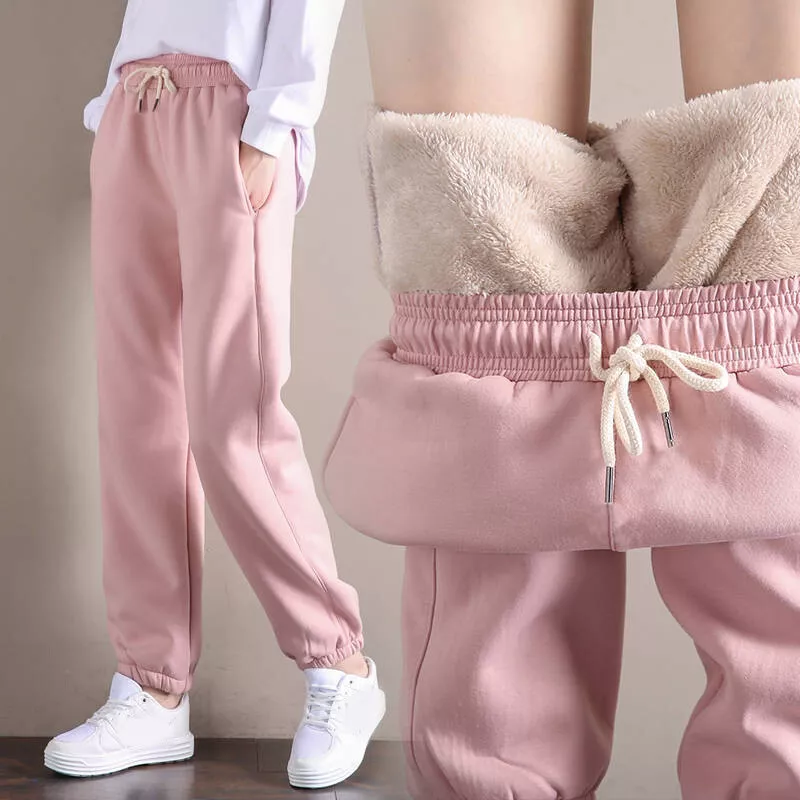 Women Fleece Lining Sweatpants Warm Thicken Winter Jogger Pants