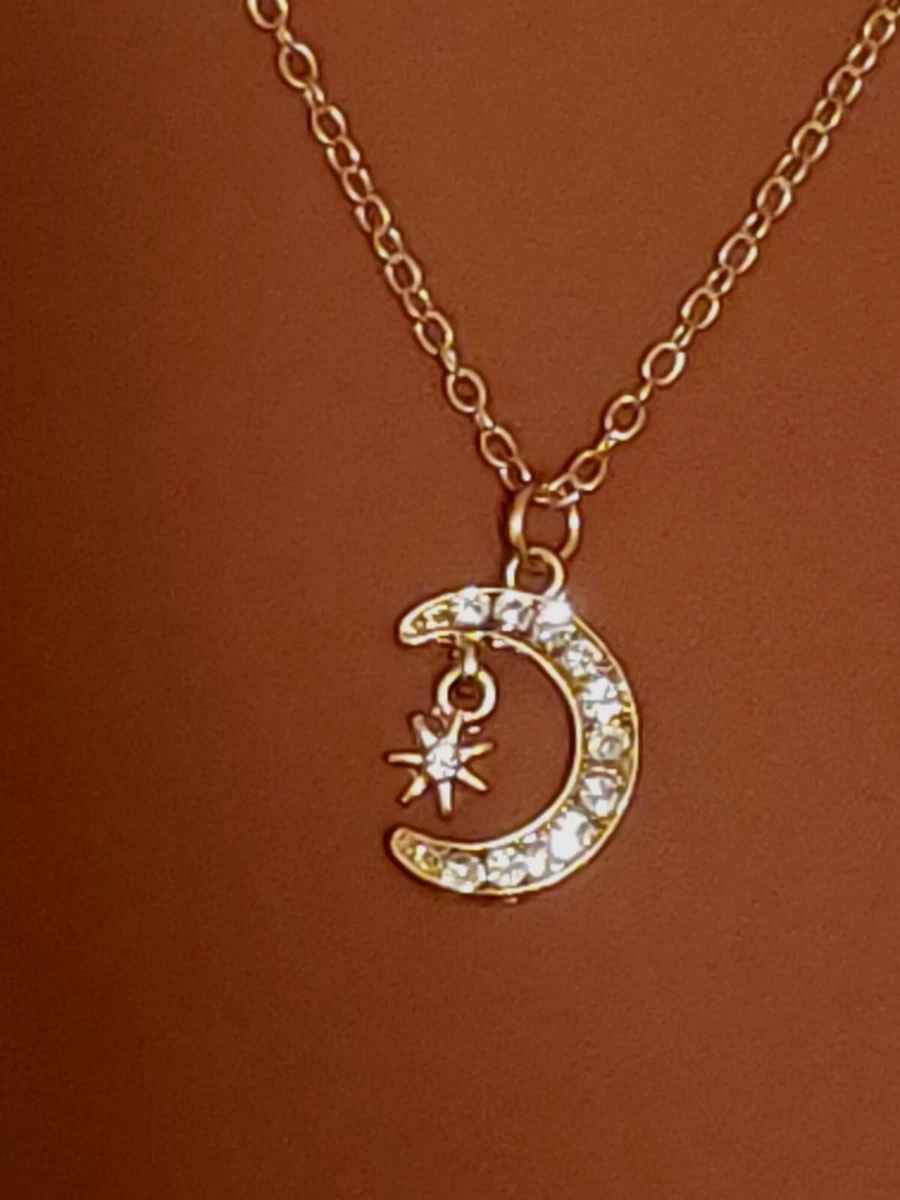 Gold Moon ad star pendant necklace with earrings set Dainty