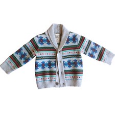 Oshkosh Bgosh Cotton Knit Toddler 6M Gray Blue Red Fair Isle Cardigan Sweater