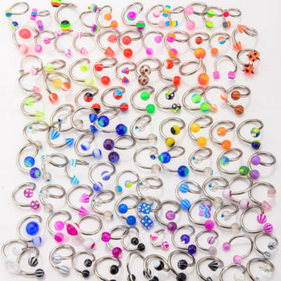 20, 50 or 100 Assorted Twister Rings - Lip, Nose, Ear, Belly - 14ga-1/2''(12mm)
