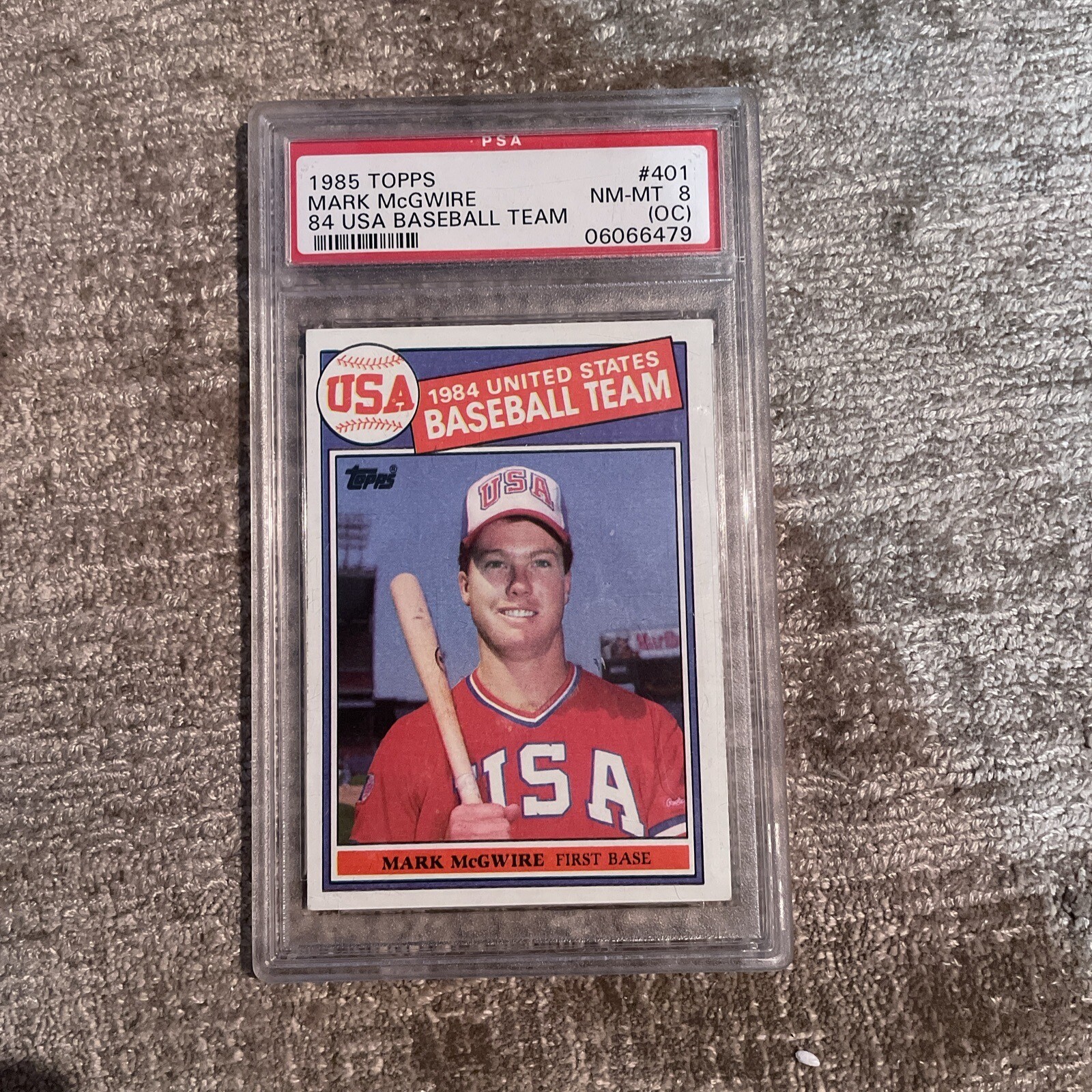 1985 Topps Mark McGwire 84 USA Baseball Team Rookie Card RC #401 PSA 8