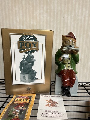VTG 1990s Anheuser-Busch Budweiser Bevo Fox Beer Stein Mug COA Original Box