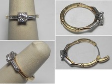 V263 Vintage Solid 14K Yellow  White Gold Diamond Engagement Ring, Sz 5.25