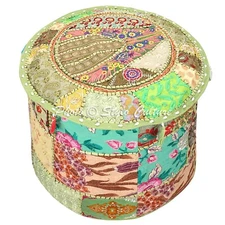 Patchwork Pouf Ottoman Foot Stool Round Decor Poof Bed Room Floor Pillow 22 in