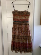 Multi Color Bohemian Design 100% Silk David Meister Strapless Dress Sz 8