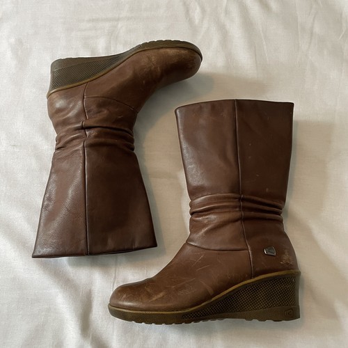 KEEN Women’s 6.5 Kate Slouch Mid Calf Brown Leather Wedge Boots Booties - Picture 8 of 11