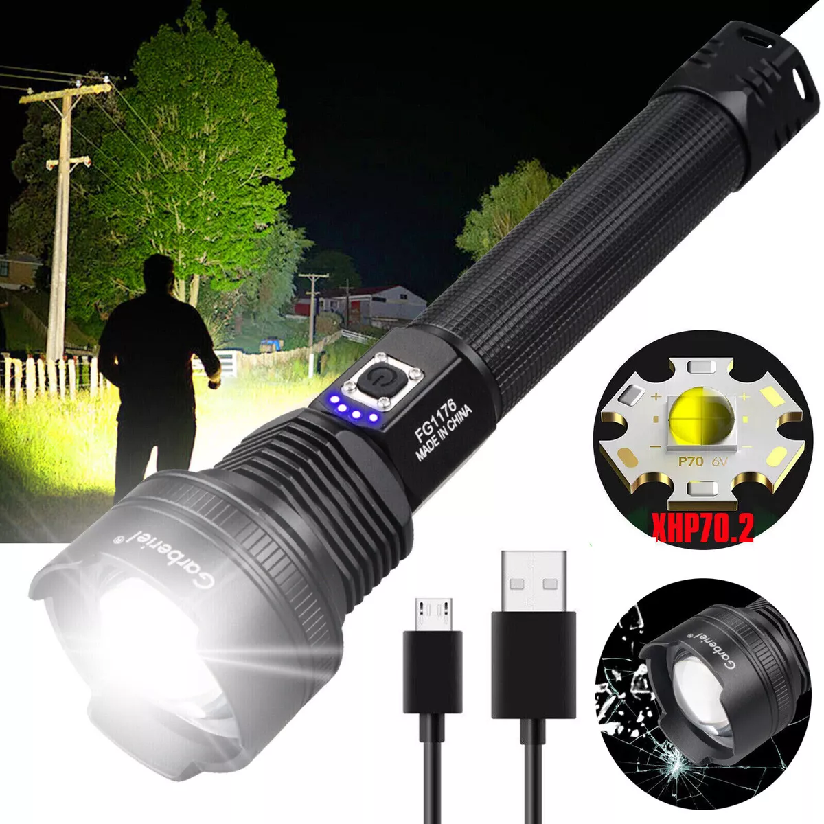 Super Bright 990000LM XHP70 LED Flashlight USB Rechargeable