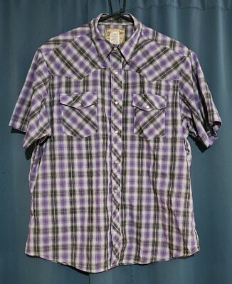 Wrangler Men's Western Short Sleeved Pearl Snap Up Purple Shirt XL