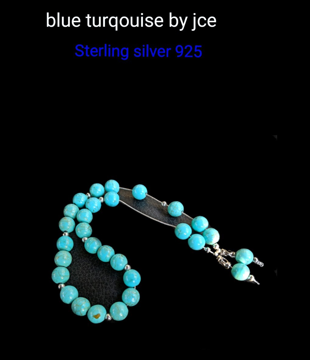 Tasbih Worry Bead Komboloi sterlimg silver chain blue turquoise JCE27 3