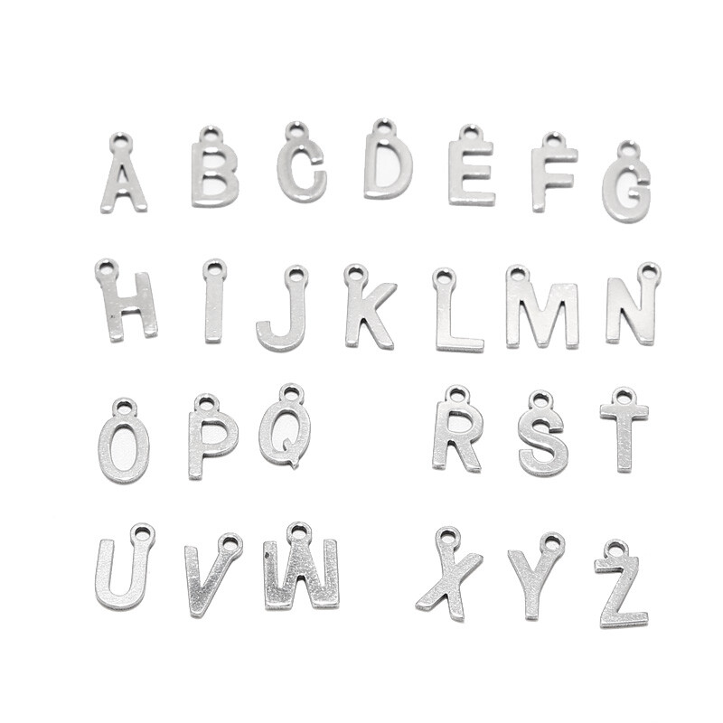 100pcs Stainless Steel Letter Charms Initial Alphabet Pendants Random