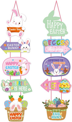 Easter Rainbow Party-Decorations Front-Porch Door Hanger-Decor - 2Pcs Spring Bun
