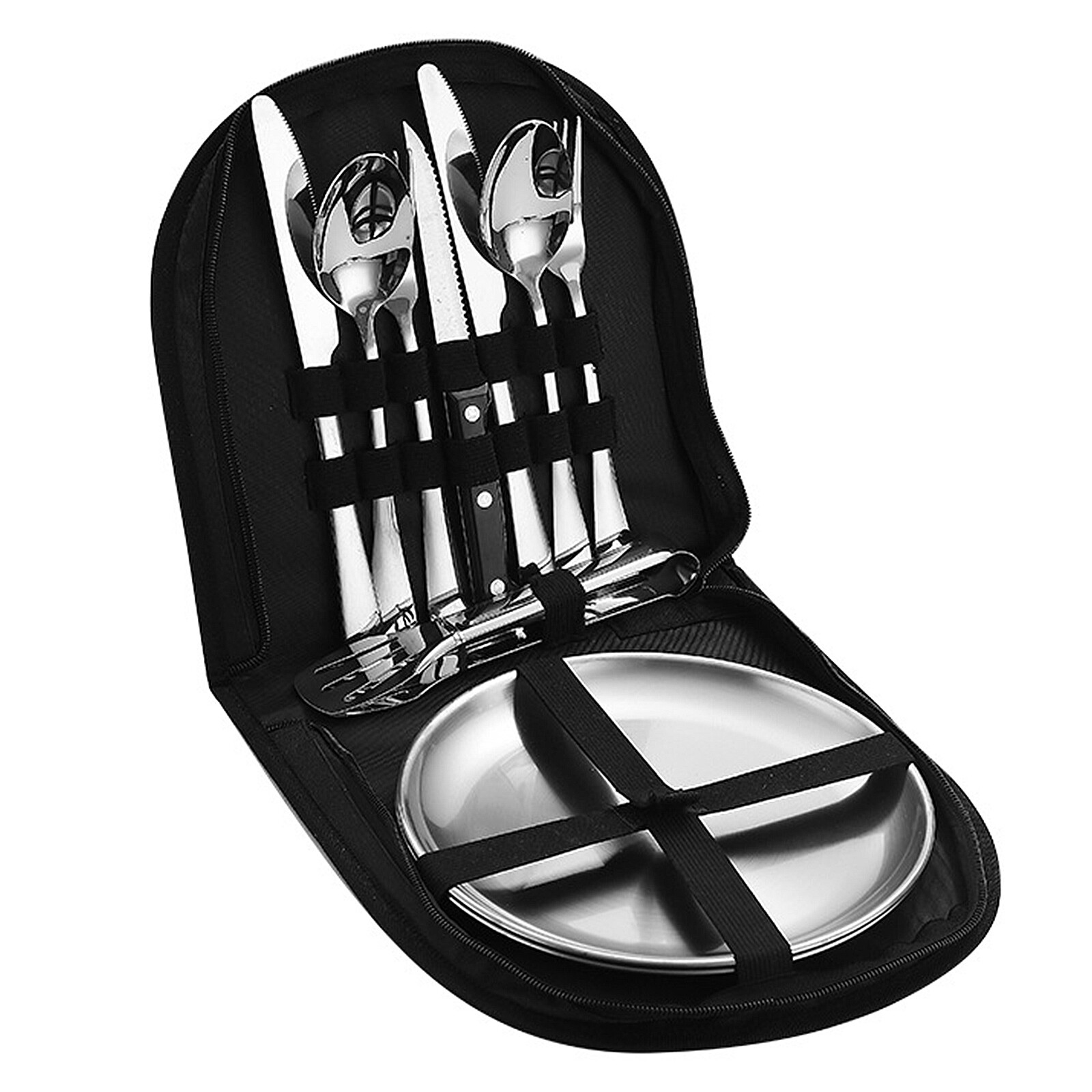 2/4 Person Picnic Plates Knives Fork Cutlery Set Stainless Steel
