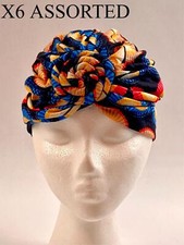 African Turban Knot Pre-Tied Bonnet Beanie Cap Headwrap Flower 6 Pieces