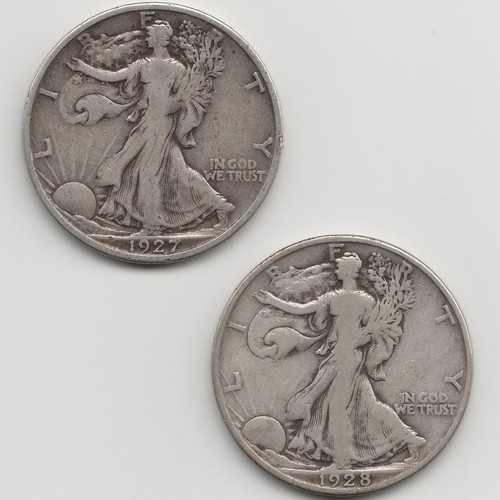 1927 S F+ & 1928 S VG-F Walking Liberty Half Dollar, 2 coins