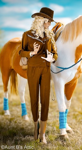 Western Cowgirl Outfit 3Pc Vtg 60's-70's Br/Tan Fringed Pant Shirt & Jacket SM