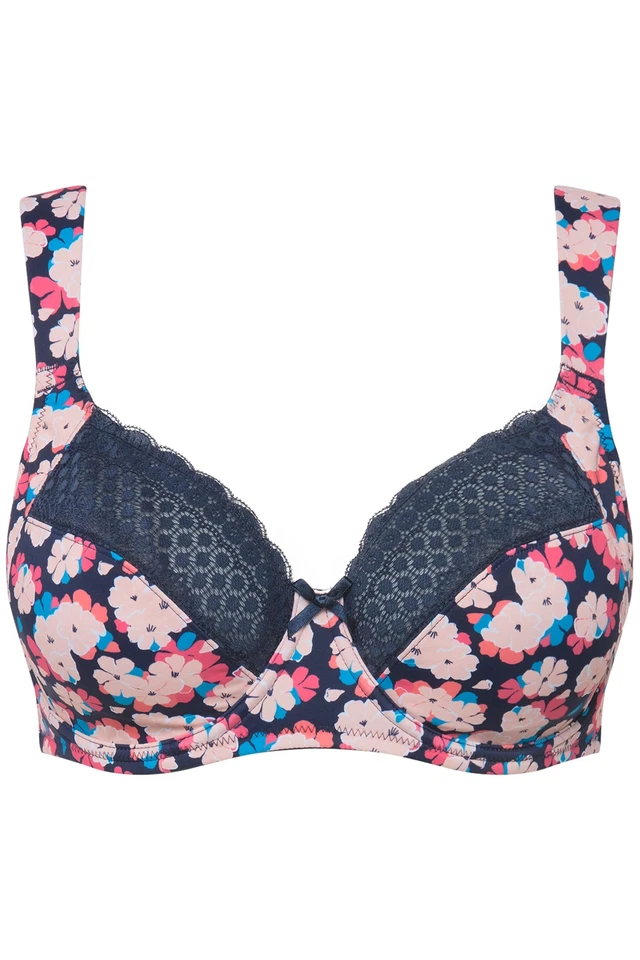 Ulla Popken Damen große Größen Bügel BH Blüten Spitze Zierband Cup C D 823945