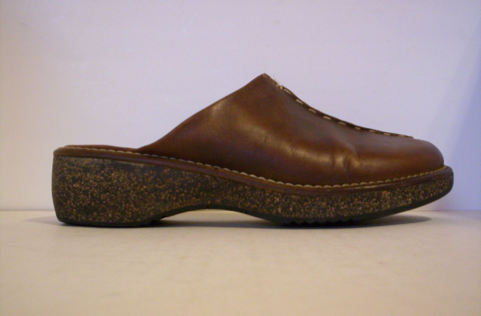 Women's Clarks Brown Leather Clog Mules Heels Shoes B… Gem