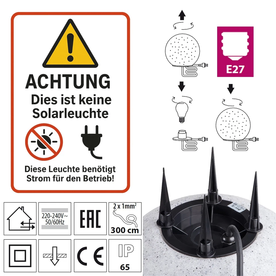 LED Kugelleuchte Kugel Garten Kugellampe Gartenlampe Set Außenleuchte E27 IP65 - Bild 3 von 4