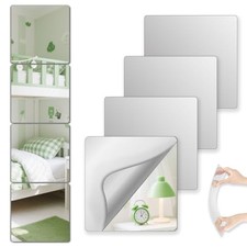 Shatterproof Peel and Stick on Mirror Tiles for Wall 4 Pcs-8x8 Inch Silver