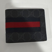 Gucci Men's Bifold Wallet Black Red Blue Stripe Logo Credit Card Folding
